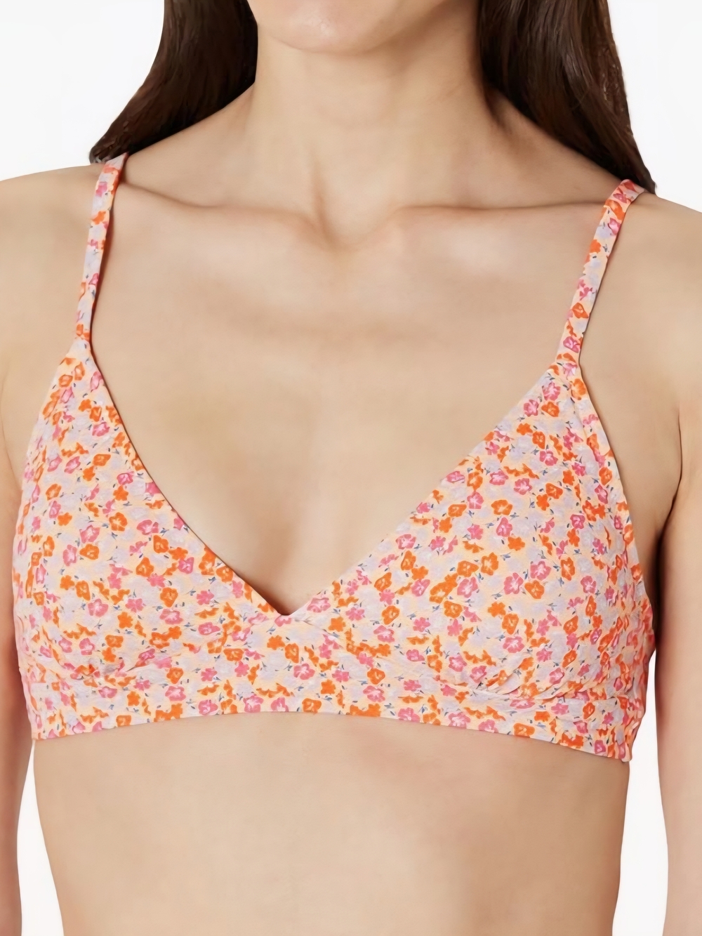 Amazon Essentials. Orange and Pink Floral Bikini Top. Size 2X. NWT.